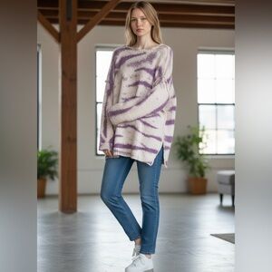 Free People(FP) Movement Fuzzy Oversize Sweater Women’s Medium White Purple NWOT